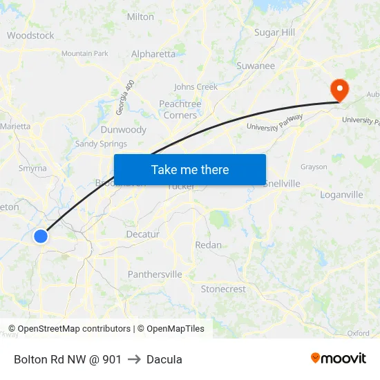 Bolton Rd NW @ 901 to Dacula map