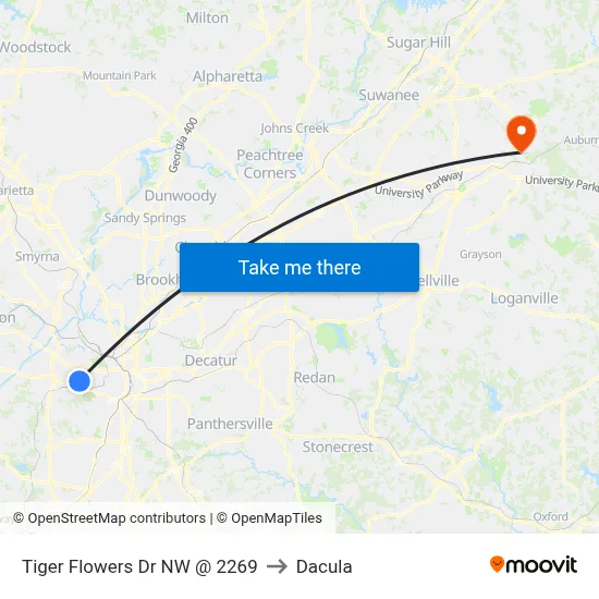 Tiger Flowers Dr NW @ 2269 to Dacula map