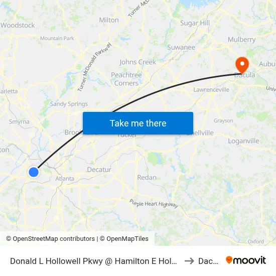 Donald L Hollowell Pkwy @ Hamilton E Holmes Dr to Dacula map
