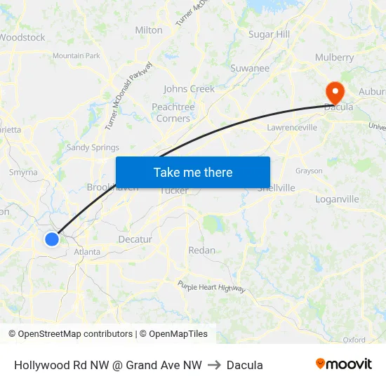 Hollywood Rd NW @ Grand Ave NW to Dacula map