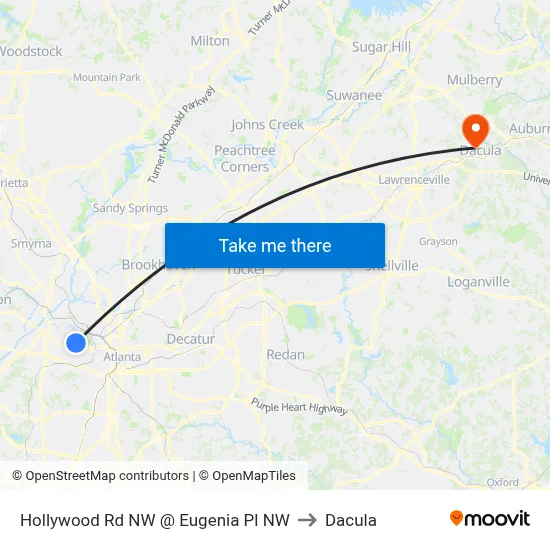 Hollywood Rd NW @ Eugenia Pl NW to Dacula map