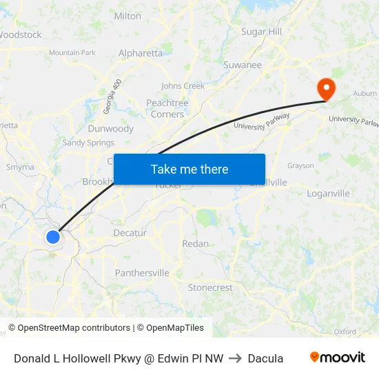 Donald L Hollowell Pkwy @ Edwin Pl NW to Dacula map