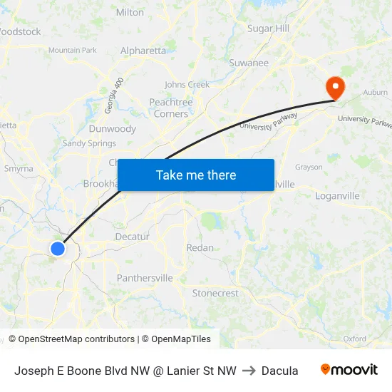 Joseph E Boone Blvd NW @ Lanier St NW to Dacula map