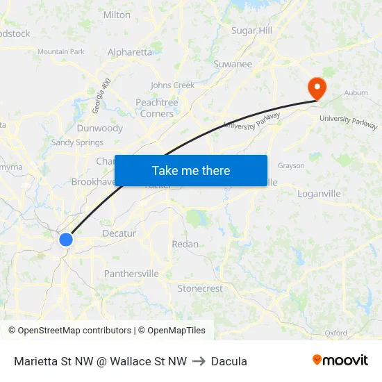 Marietta St NW @ Wallace St NW to Dacula map