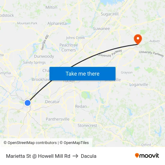 Marietta St @ Howell Mill Rd to Dacula map