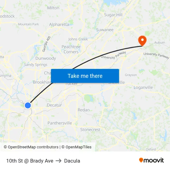 10th St @ Brady Ave to Dacula map