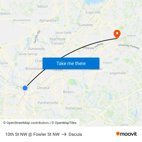 10th St NW @ Fowler St NW to Dacula map