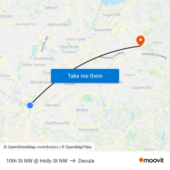 10th St NW @ Holly St NW to Dacula map