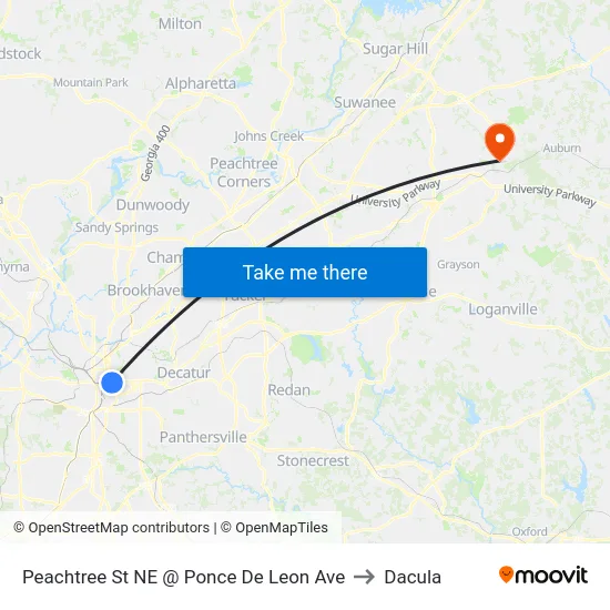 Peachtree St NE @ Ponce De Leon Ave to Dacula map