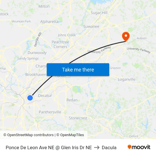 Ponce De Leon Ave NE @ Glen Iris Dr NE to Dacula map