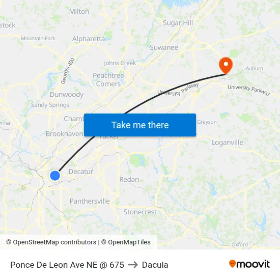 Ponce De Leon Ave NE @ 675 to Dacula map