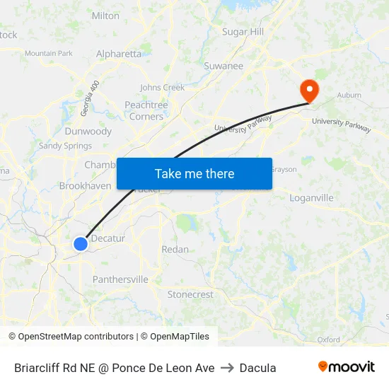 Briarcliff Rd NE @ Ponce De Leon Ave to Dacula map