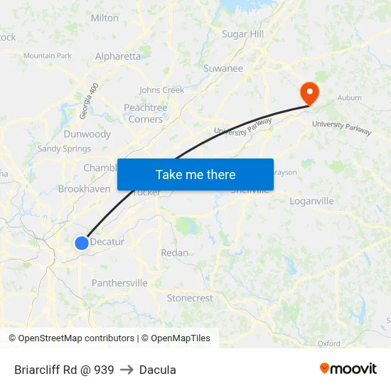 Briarcliff Rd @ 939 to Dacula map