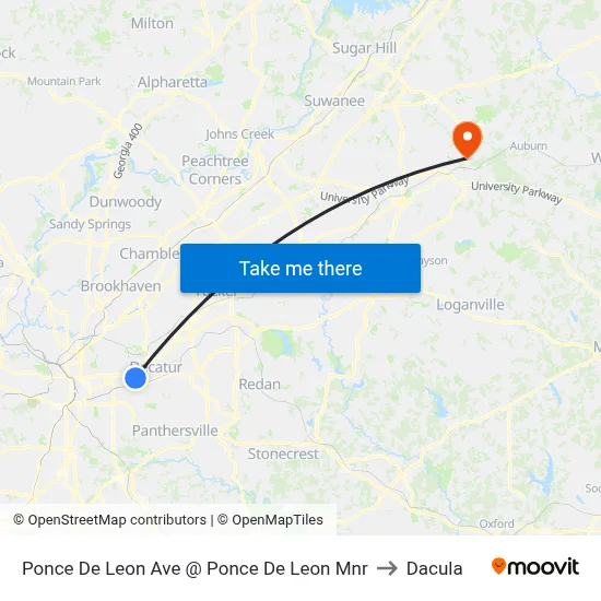 Ponce De Leon Ave @ Ponce De Leon Mnr to Dacula map