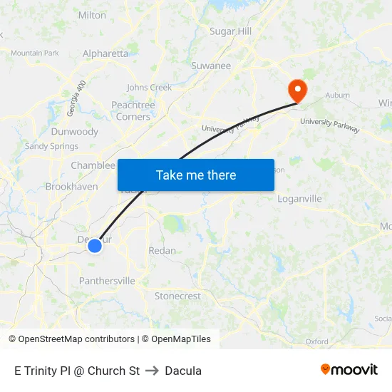 E Trinity Pl @ Church St to Dacula map