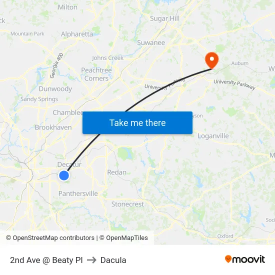 2nd Ave @ Beaty Pl to Dacula map