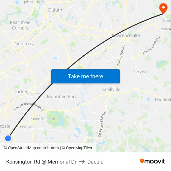 Kensington Rd @ Memorial Dr to Dacula map