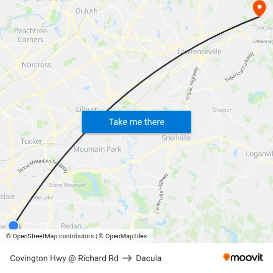 Covington Hwy @ Richard Rd to Dacula map