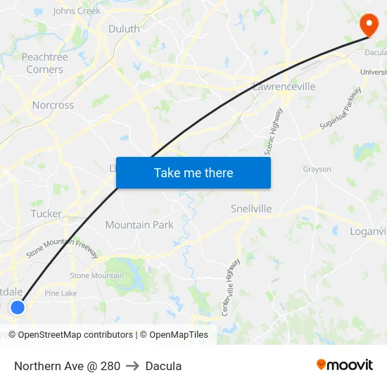 Northern Ave @ 280 to Dacula map