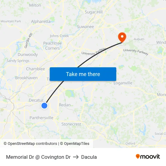 Memorial Dr @ Covington Dr to Dacula map
