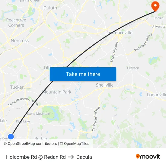 Holcombe Rd @ Redan Rd to Dacula map