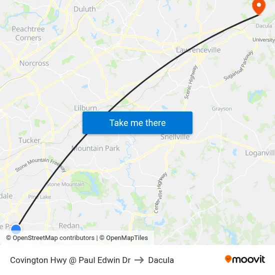 Covington Hwy @ Paul Edwin Dr to Dacula map