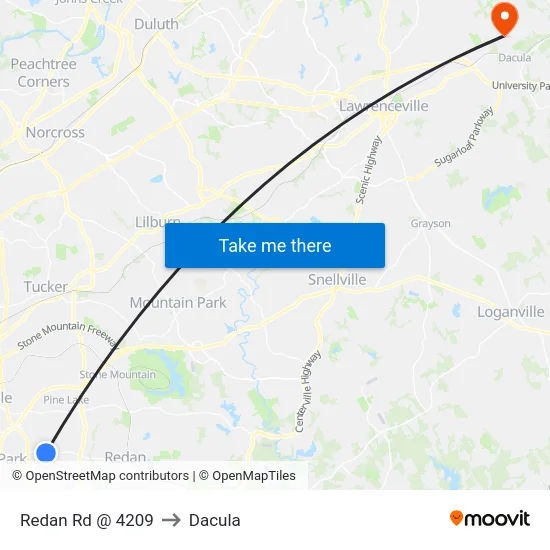 Redan Rd @ 4209 to Dacula map