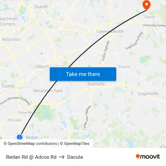 Redan Rd @ Adcox Rd to Dacula map