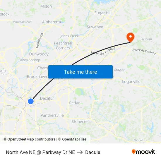 North Ave NE @ Parkway Dr NE to Dacula map