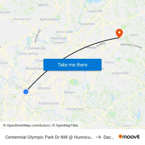 Centennial Olympic Park Dr NW @ Hunnicutt St to Dacula map