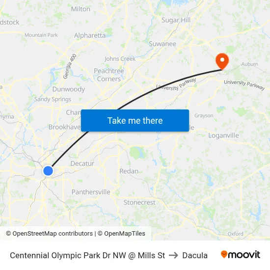 Centennial Olympic Park Dr NW @ Mills St to Dacula map