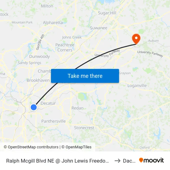 Ralph Mcgill Blvd NE @ John Lewis Freedom Pkwy NE to Dacula map