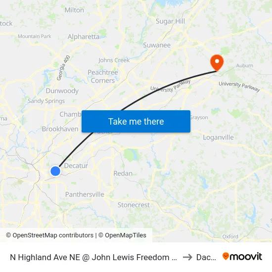 N Highland Ave NE @ John Lewis Freedom Pkwy NE to Dacula map