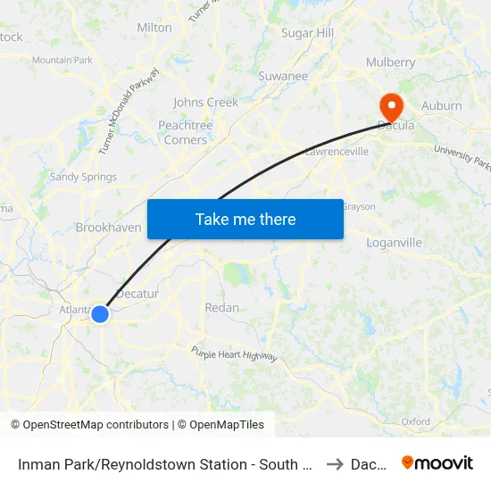 Inman Park/Reynoldstown Station - South Loop to Dacula map