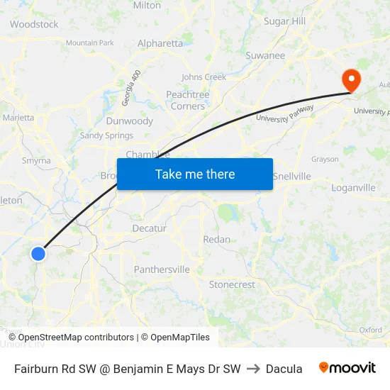 Fairburn Rd SW @ Benjamin E Mays Dr SW to Dacula map