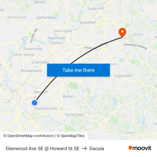 Glenwood Ave SE @ Howard St SE to Dacula map