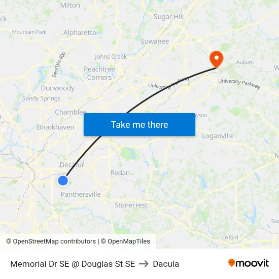 Memorial Dr SE @ Douglas St SE to Dacula map