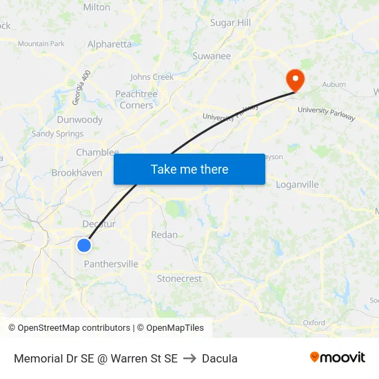 Memorial Dr SE @ Warren St SE to Dacula map
