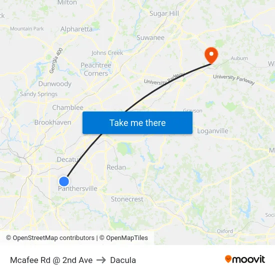 Mcafee Rd @ 2nd Ave to Dacula map