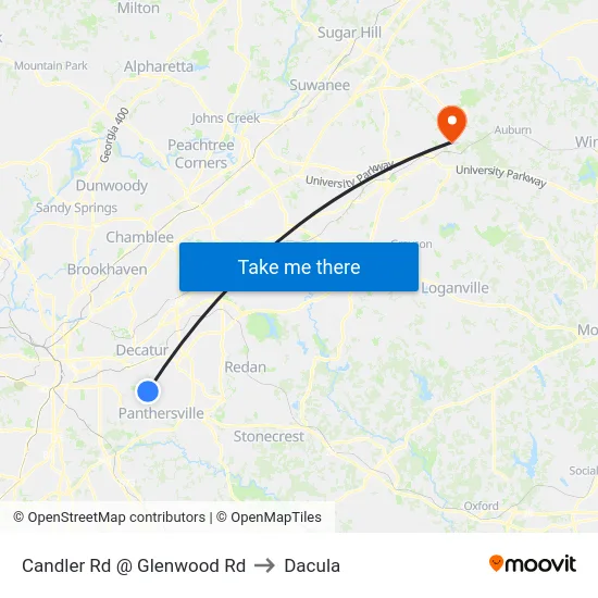 Candler Rd @ Glenwood Rd to Dacula map