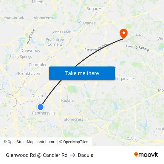 Glenwood Rd @ Candler Rd to Dacula map