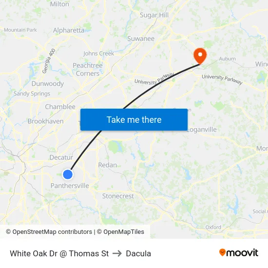 White Oak Dr @ Thomas St to Dacula map