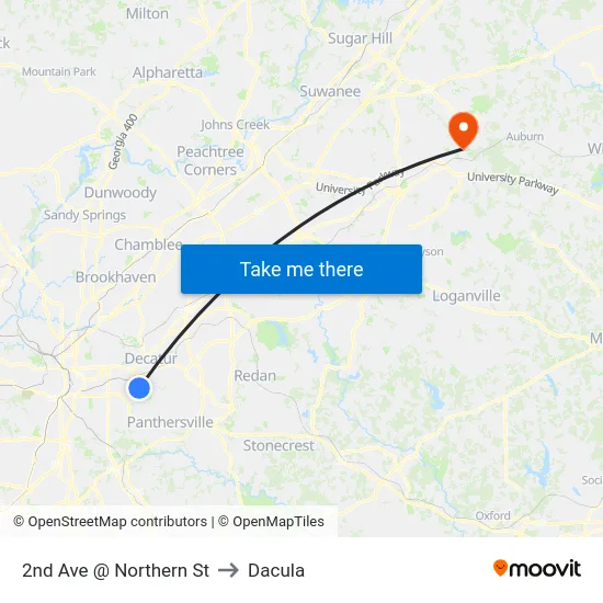2nd Ave @ Northern St to Dacula map