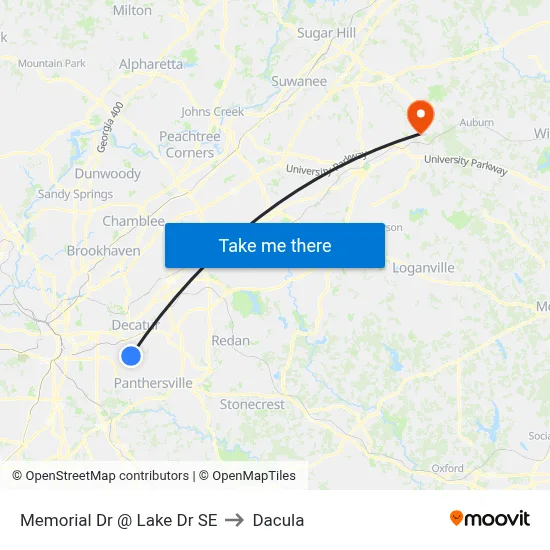 Memorial Dr @ Lake Dr SE to Dacula map