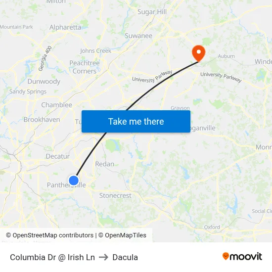 Columbia Dr @ Irish Ln to Dacula map