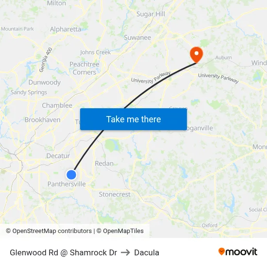 Glenwood Rd @ Shamrock Dr to Dacula map