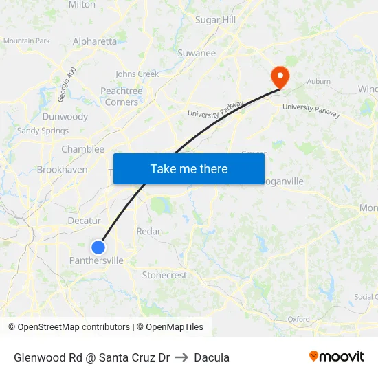 Glenwood Rd @ Santa Cruz Dr to Dacula map