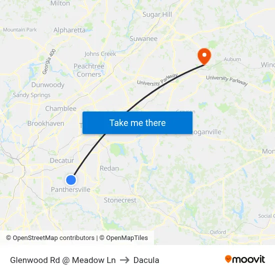 Glenwood Rd @ Meadow Ln to Dacula map