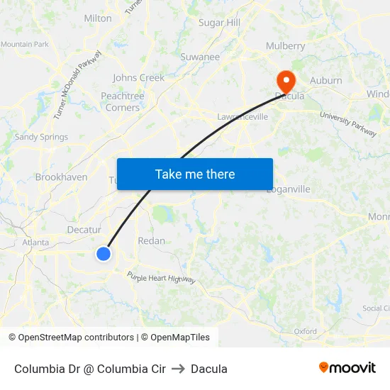 Columbia Dr @ Columbia Cir to Dacula map