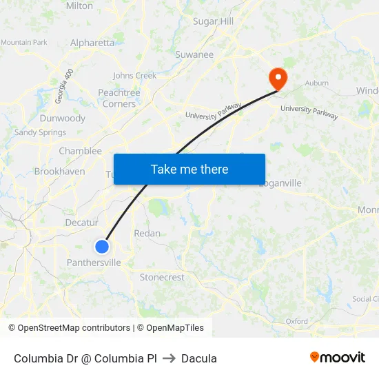 Columbia Dr @ Columbia Pl to Dacula map